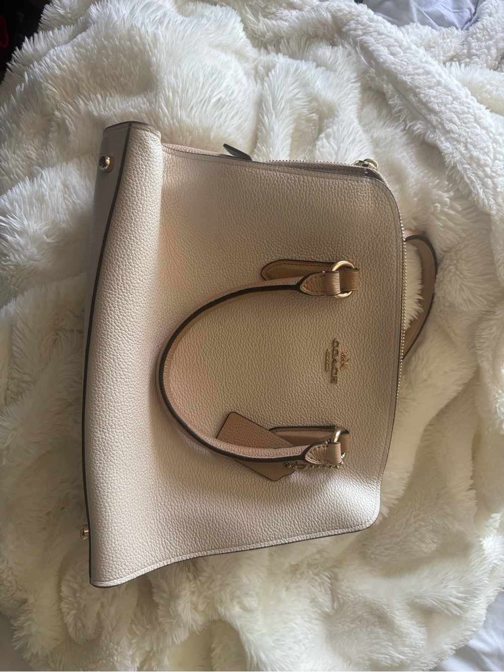 Coach Pebbled Leather Satchel in white
